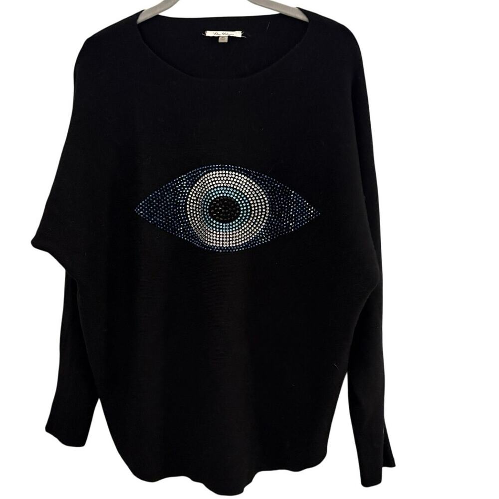 Vila Milano Black Sweater XL Evil Eye Rhinestones Sparkly Viscose Whimsigoth